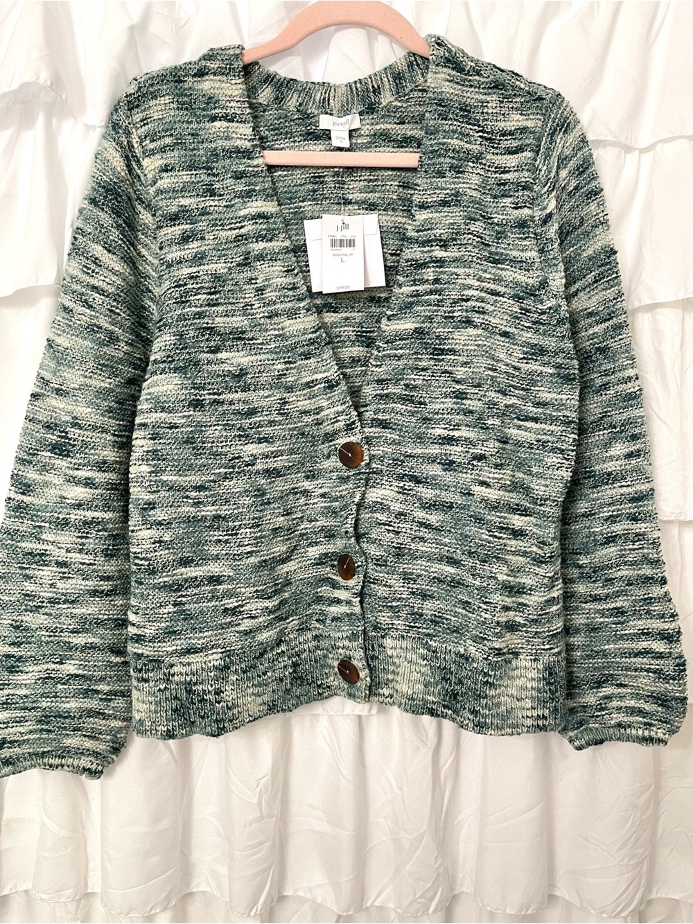 NWT - J. Jill Marled Green and Cream V-Neck Button Cardigan